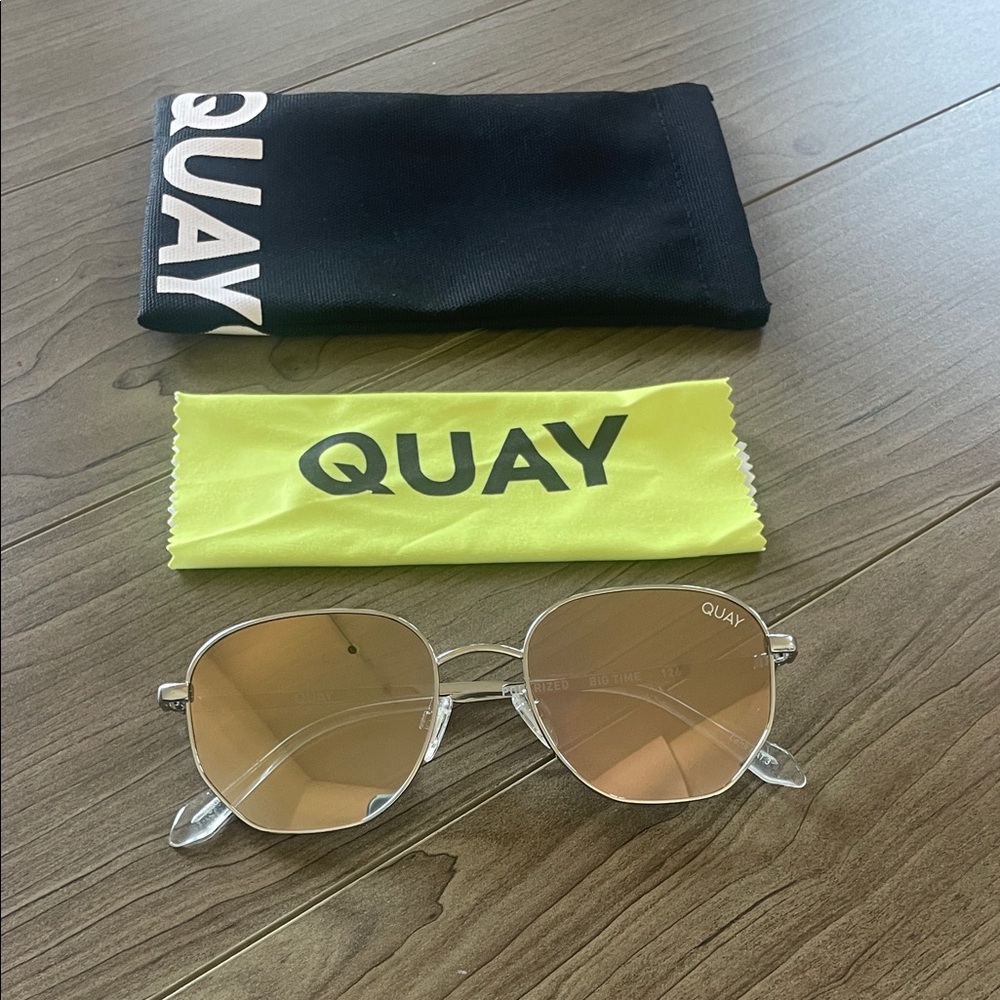 Quay “BIG TIME” Silver Framed Polarized Sunglasses with Case